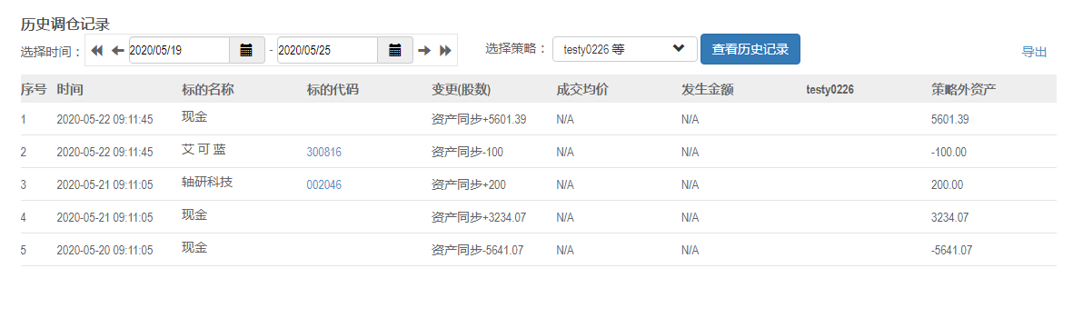 历史调仓记录